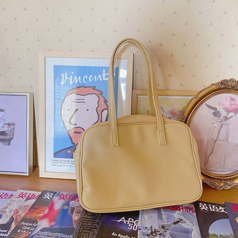 PU Leather PU Shoulder Bag Korean Style Large Capacity Underarm Bag Fashion Design Preppy Style Solid Color Handbag Outdoor