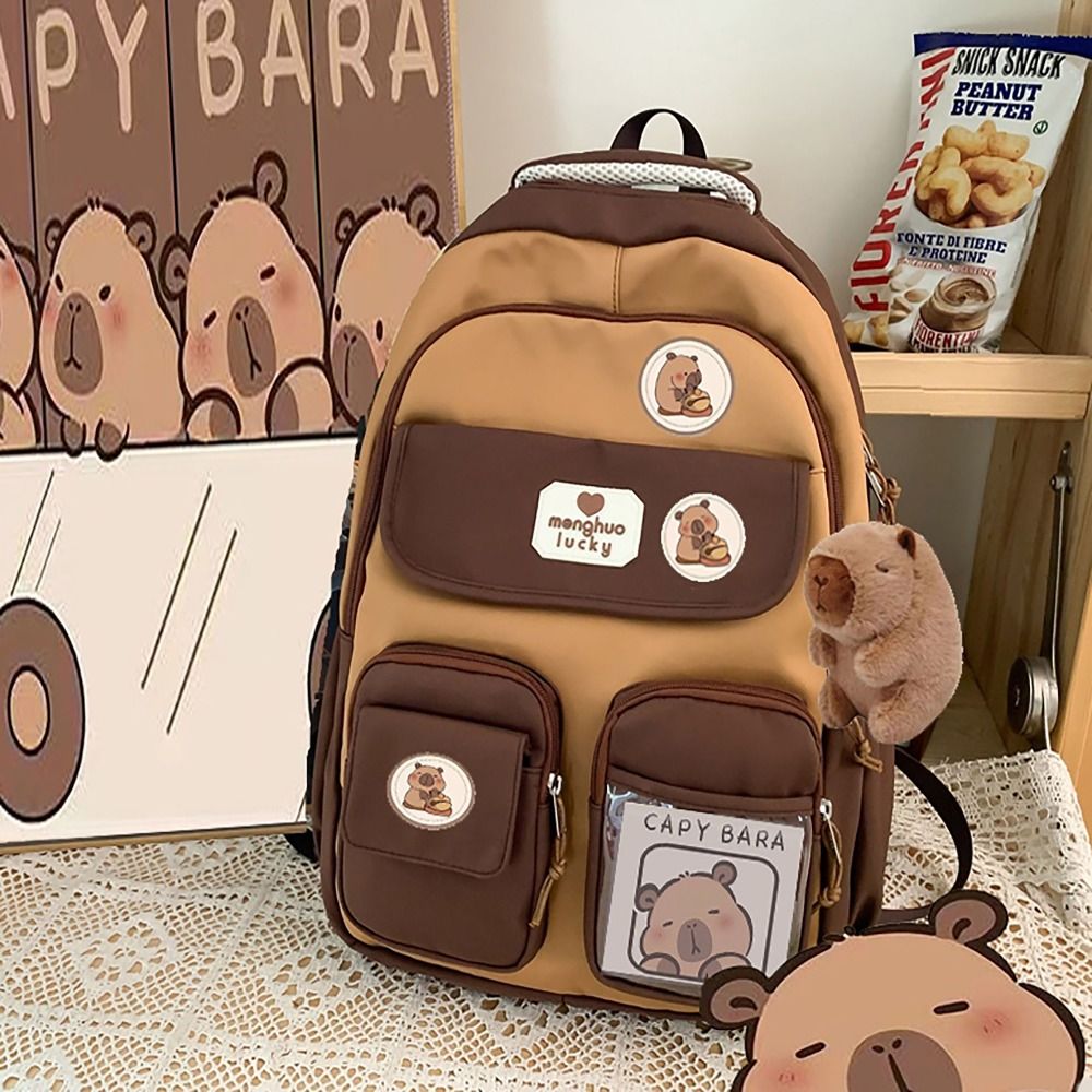 Cute Capybara Schoolbag Versatile Backpack Large Capacity Student Shoulders Bag Adjustable Strap Computer Bag Travel Bag