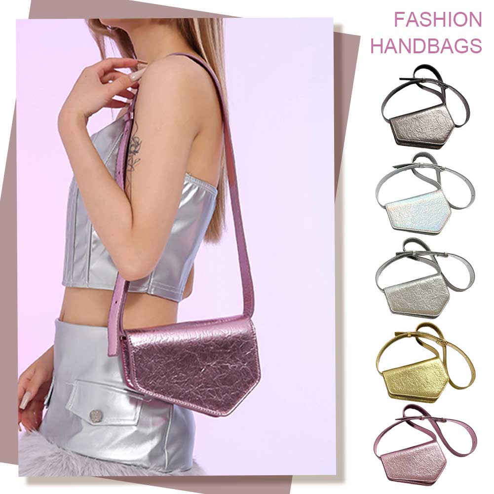 Women Shiny Crossbody Bag PU Leather Simple Evening Bag Adjustable Strap All-Match Satchel Bag Ladies Commute Bag