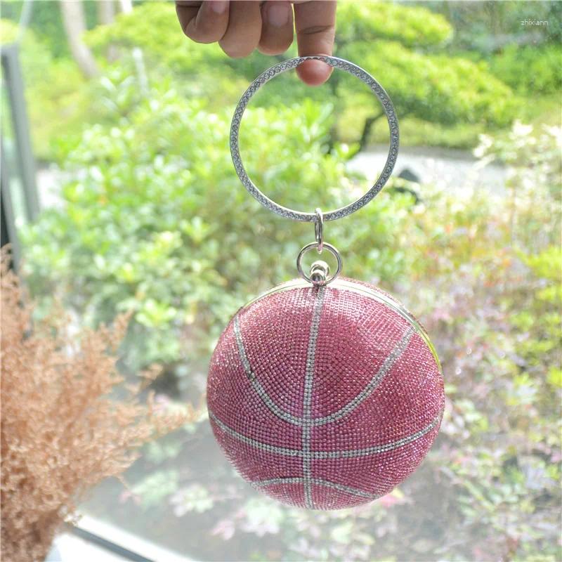 Free Shipping Drawstring Ladies Round Evening Bag Rhinestone Shiny Basketball Purse And Handbags For Women 2024 Dia Ball Clutch Designer Bag Luxury Ba