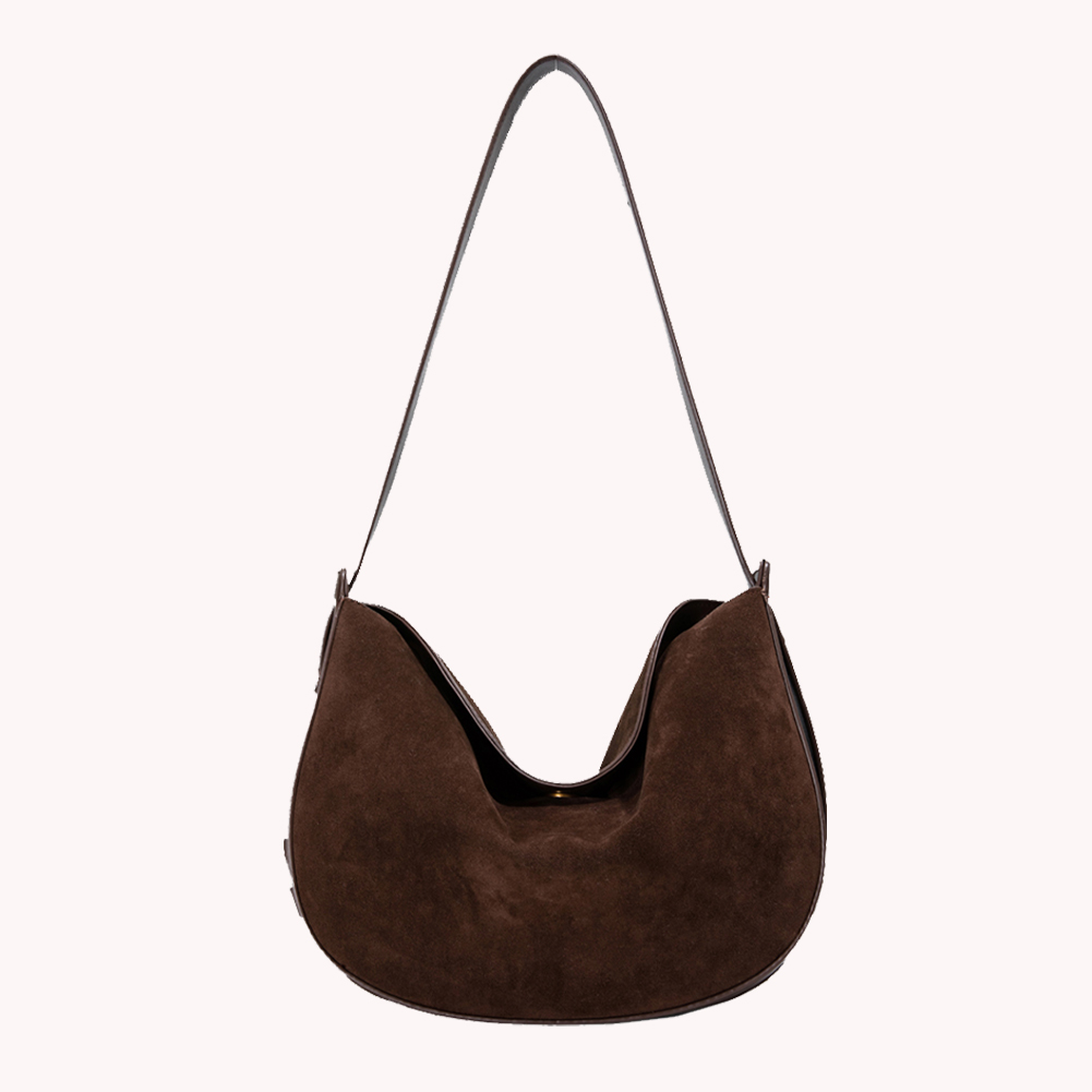 Women Suede Crescent Bag Solid Handbag Magnetic Closure Crossbody Bag Retro Hobo Bag for Work Travel Shopping