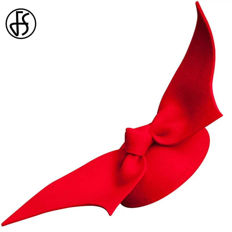 FS Wool Felt Red Women Church Hats For Wedding Fascinator Black Pillbox Hat Ladies Tea Party Bow Vintage Formal Cocktail Fedoras 240401
