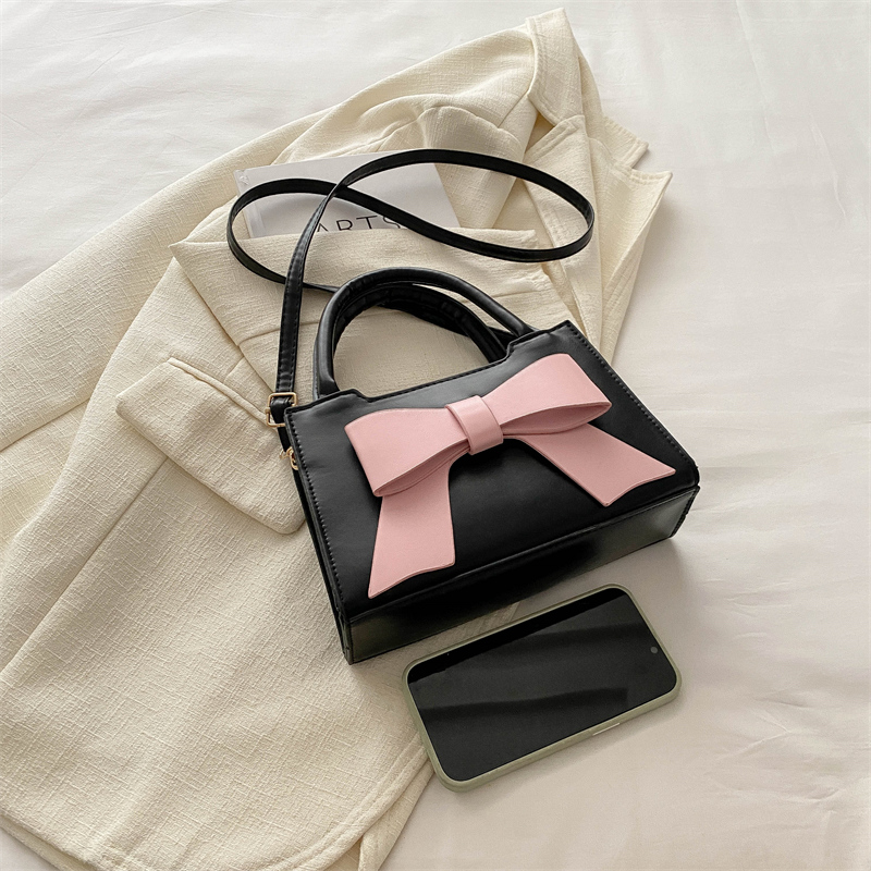 Women PU Bow Fashion Shoulder Bag Large Capacity Simple Crossbody Bag Adjustable Strap Trendy Satchel Bag Travel Sling Bag