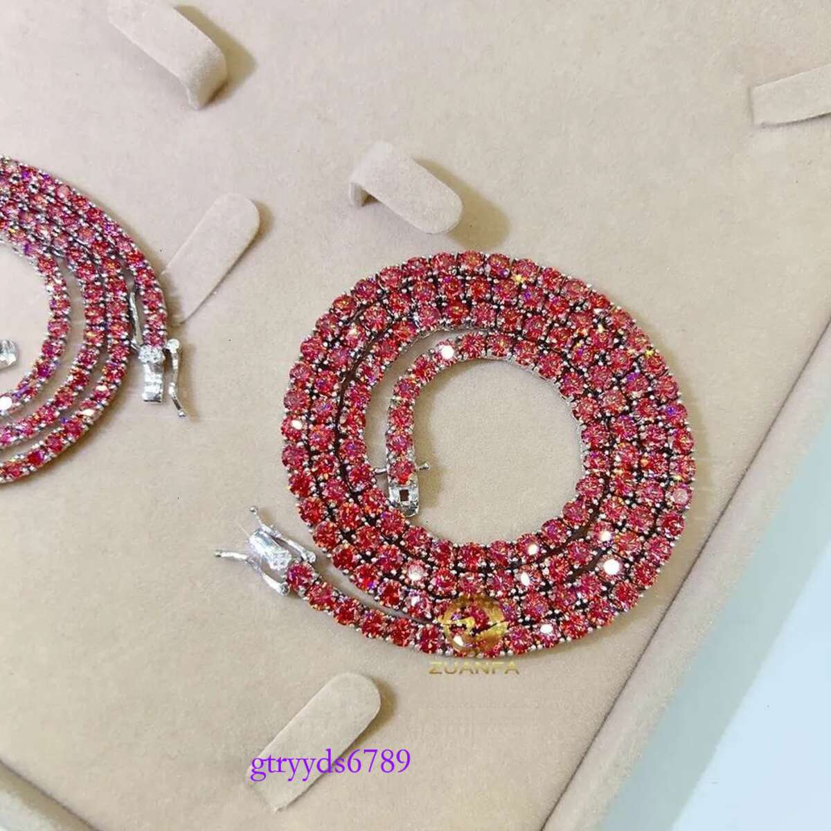 New Fresh Products Wholesale Price 3mm S Tennis Necklace Vvs1 Colorful Red Moissanite Chain