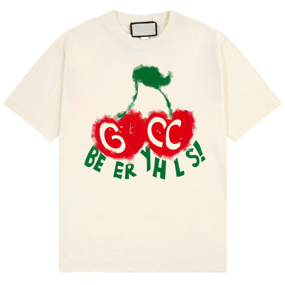 Top Grade letters cherry designer t shirt for women men unisex fashion hip hop half sleeves white 3D flowers print loose casual top clothes t-shirt