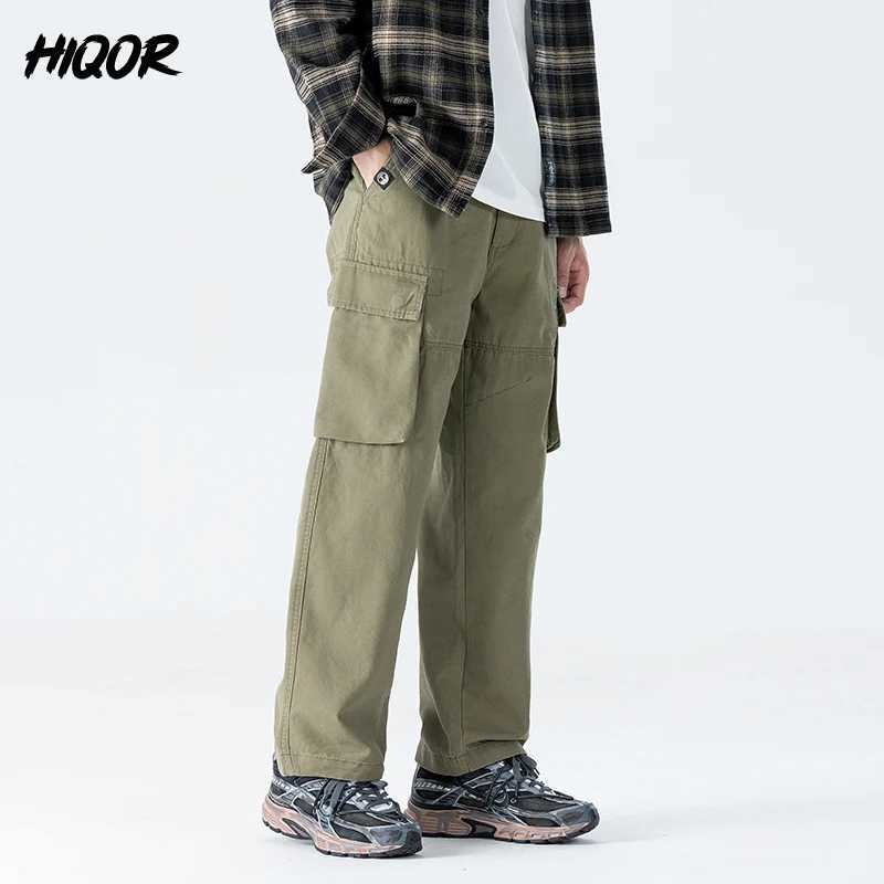 HIQOR New In Men Workwear Pants Autumn Winter Men Baggy Straight Casual Pants Man Cotton Cargo Pants Outdoor Armygreen Overalls LX241107