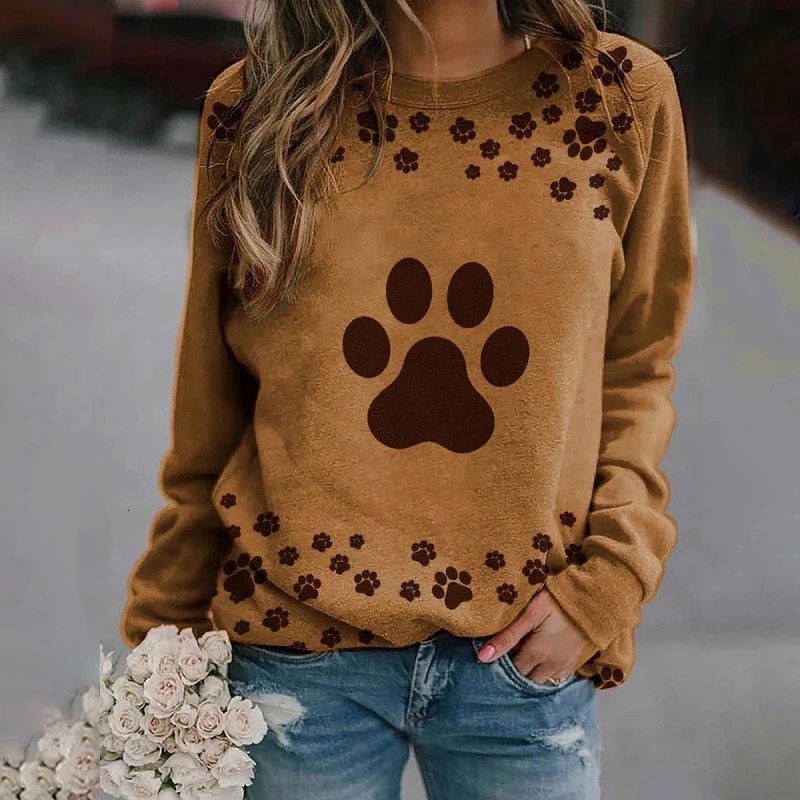 Autumn Long Sleeve T Shirt For Women dog tracks Print Female Oversized Clothing Street Casual Crew Neck Womens Tshirt Pullover 241108