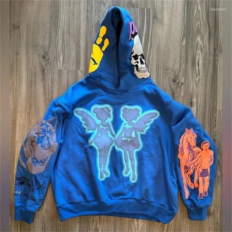 Womens Hoodies American Style Y2K Cartoon Street Hair Bubble Print Hip-hop Trendy Top For Both Men And Women Loose Pullover Hoodie