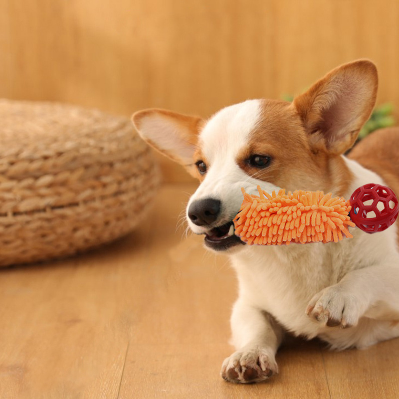COSTOM Manufacturer wholesale dog mop toy pet squeaky lint bite toy pull barbell dog toy