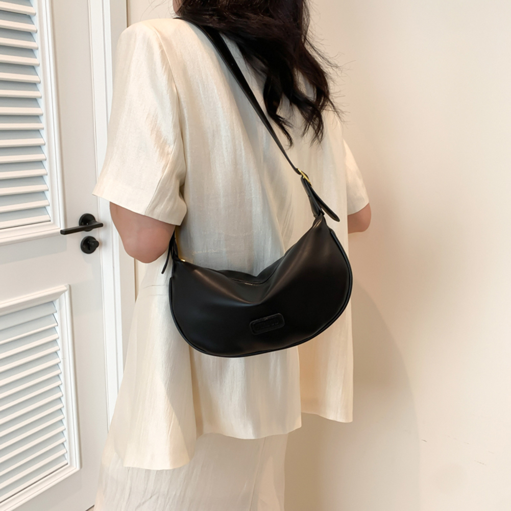 Women Crescent Shoulder Bag Solid Color Dumpling Crossbody Bag Adjustable Strap Half Moon Everyday Purse Ladies Daily Bag