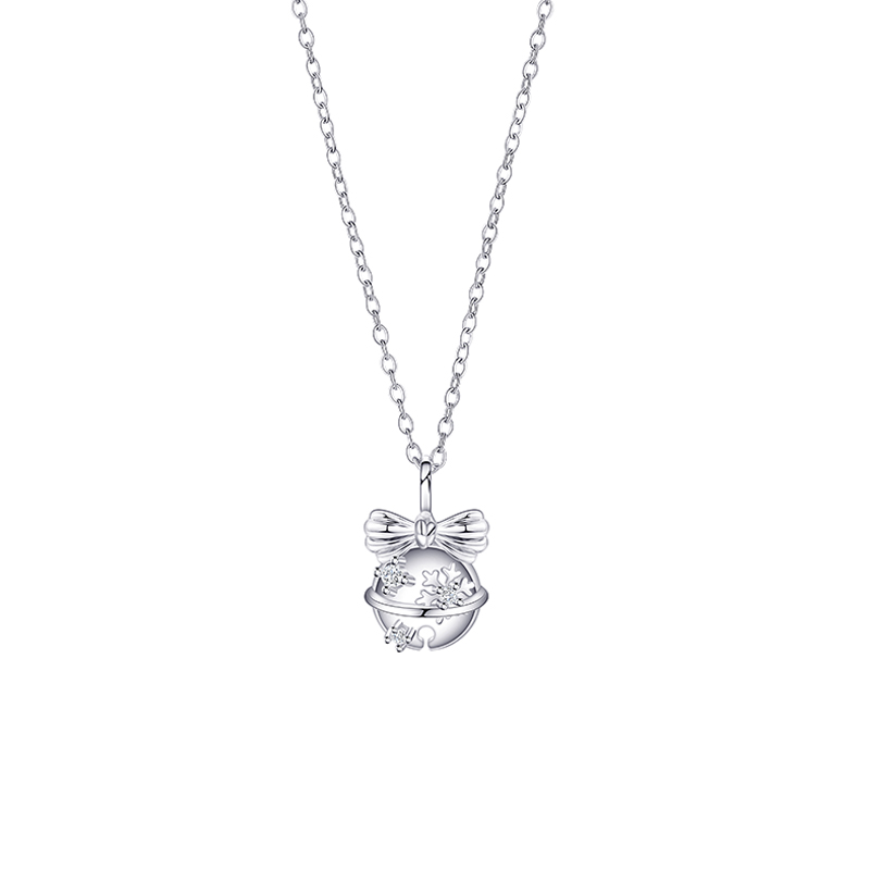 Festive Winter Jewelry - Snowflake & Planet Bell Pendant Necklace for Ladies