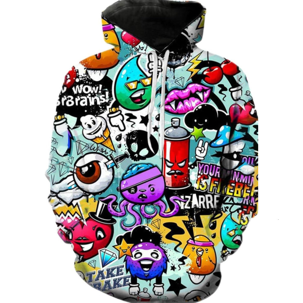 Hoodie for Mens Womens Mens And Womens Hip Hop Hoodie Street Novelty Hoodies 3d Printed Pullover Casual Sweatshirts Graphic Fashion Graffiti Color