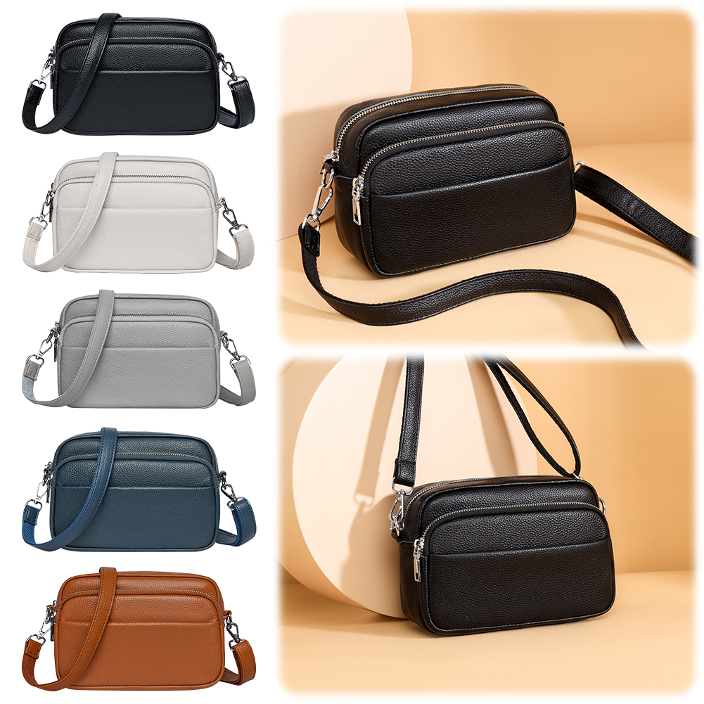 Crossbody Bag for Women Multi Pockets Satchel Purse PU Leather Solid Hobo Bag Zipper Square Bag for Travel Shopping