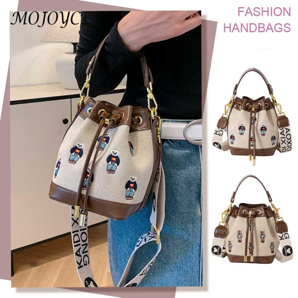 Bucket Bag for Women Embroidered Top Handle Handbag Removable Strap Crossbody Bag Tote Handbag Commuter Travel Bag