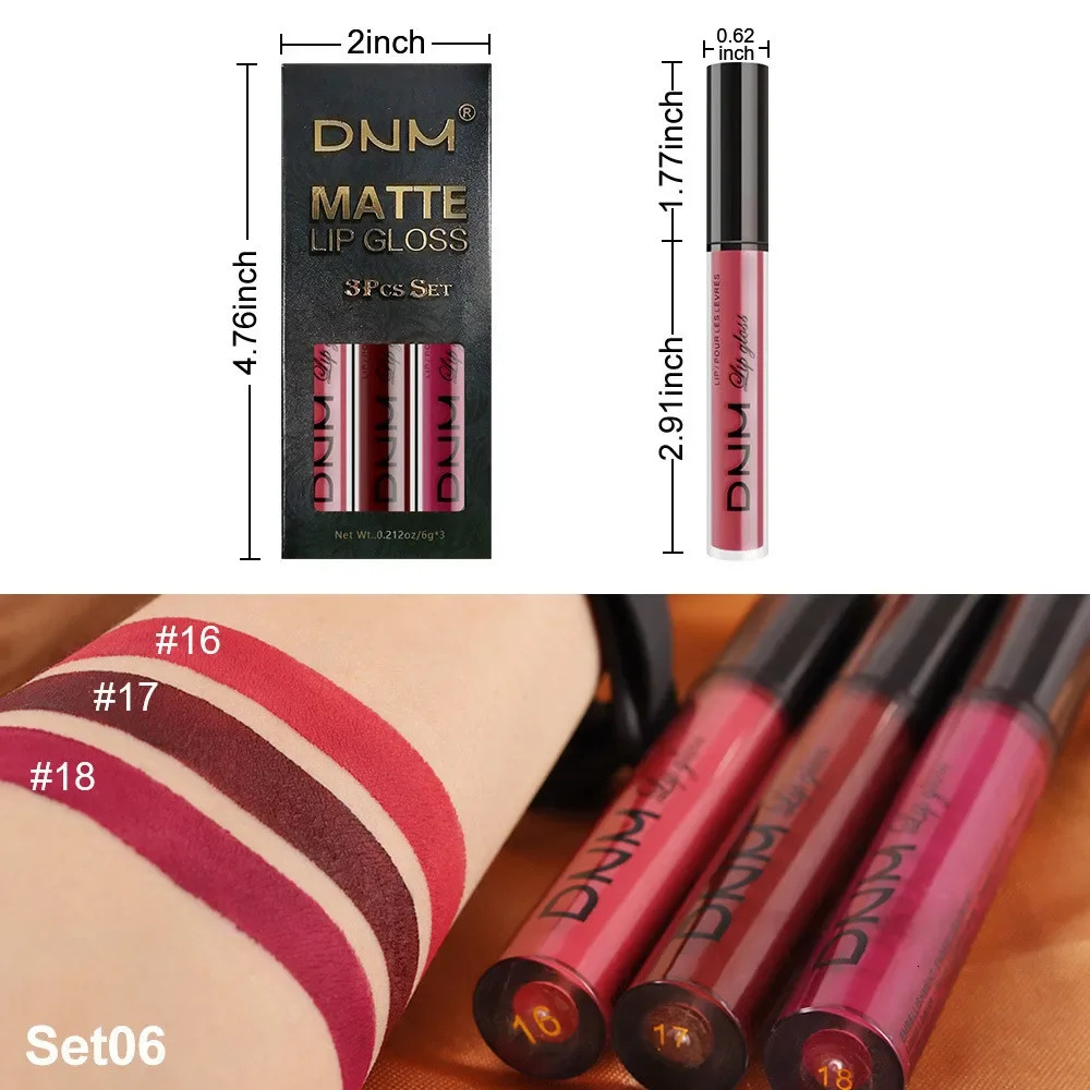 3 Colors/Set Matte Velvet lipstick Glossy Stick Free Cup Waterproof Lasting Liquid lipstick Cosmetics Keep 24 Hour Fashion Makeup 241107