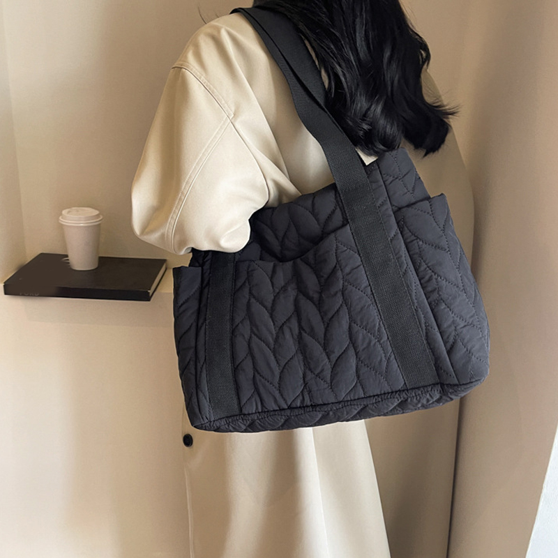 Quilted Padded Tote Bag for Women Shoulder Bag Nylon Handbag Large Handbag Down Satchel Bag Top Handle Bag Travel Bag 2024