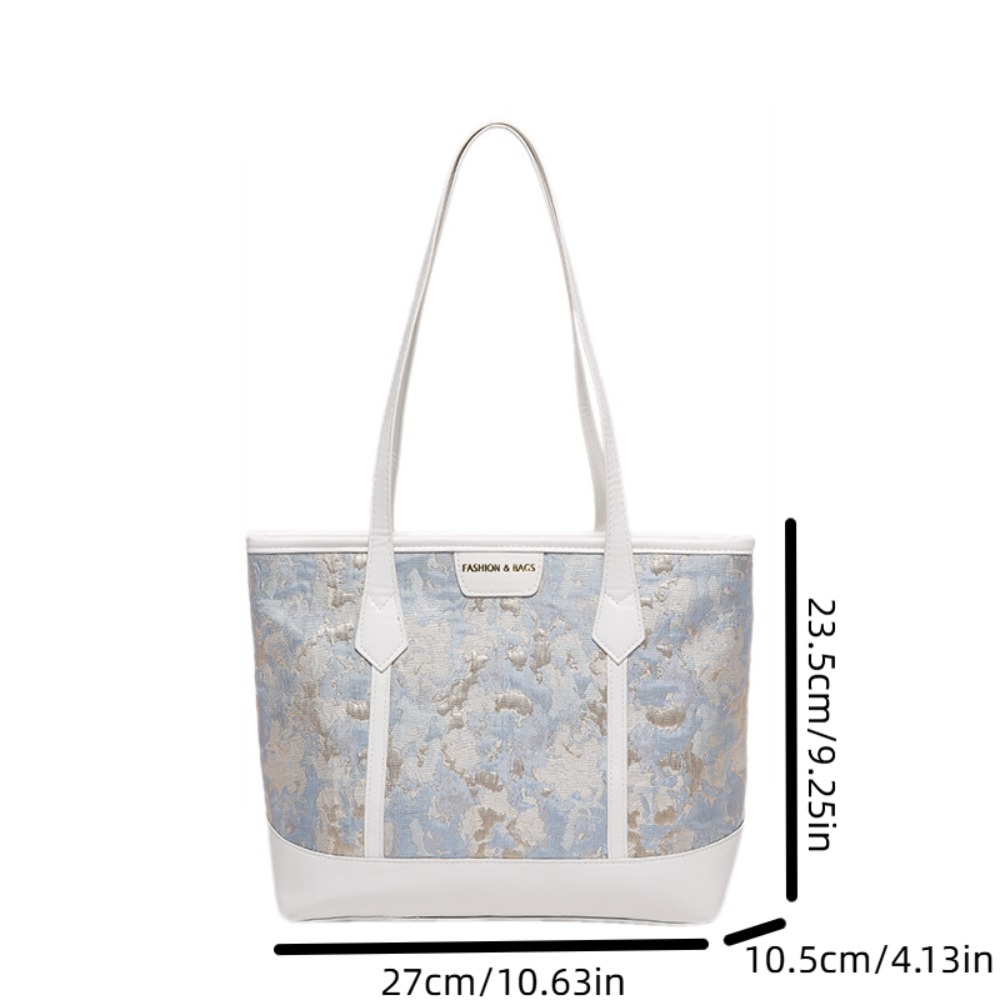 High-end Zipper Embroidered Tote Bag Printed Large Capacity Satin Shoulder Bag Chinese Style Soft PU Ladies Handbag Travel