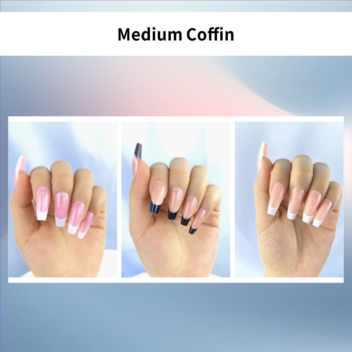 Sisful 270 Pieces B-Nail Frence Tip Press On Nails Kit with Jelly Glue Taps, Medium Coffin, Medium Almond, Short Square