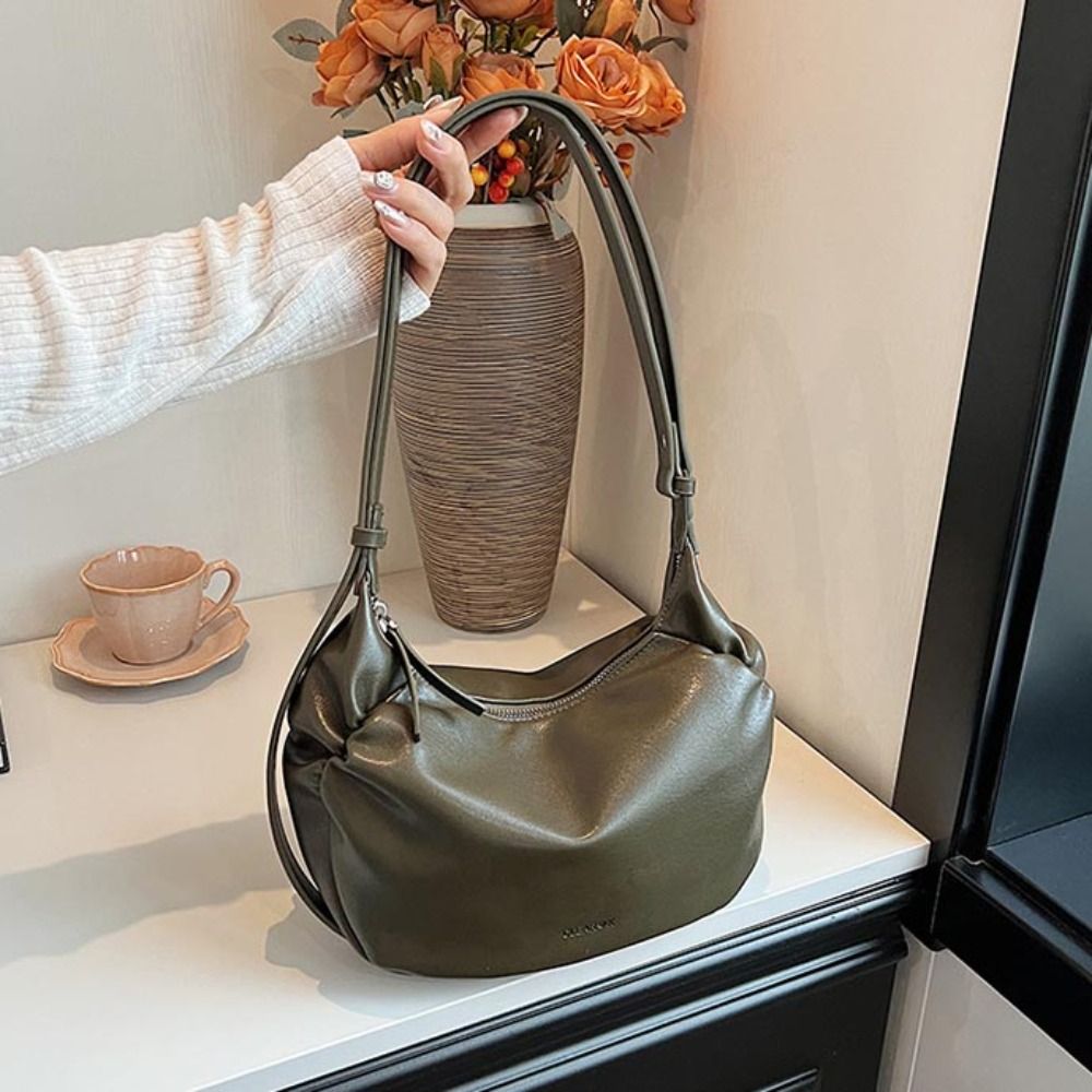 Minority Design Pu Dumpling Bag Lightweight Korean Style Retro Pillow Bag Solid Color Commuting Half-moon Shoulder Bag Daliy