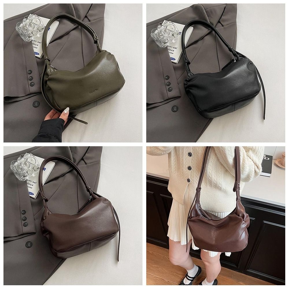 Minority Design Pu Dumpling Bag Lightweight Korean Style Retro Pillow Bag Solid Color Commuting Half-moon Shoulder Bag Daliy
