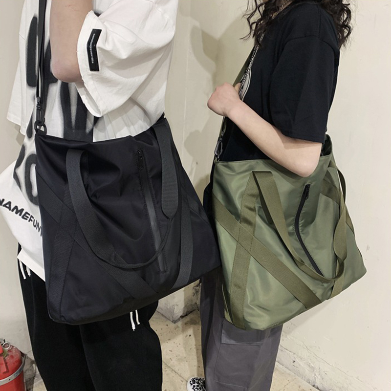 Black Green Large Capacity Shopping Couple Tote Bags Nylon Female Retro Mens Handbags Travel Shoulder Bag