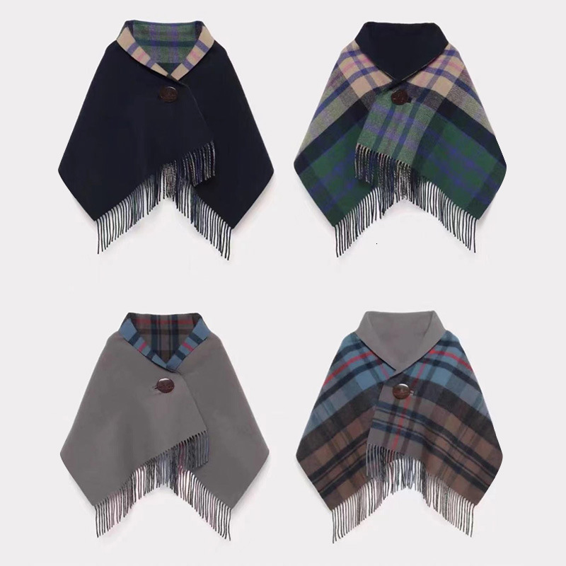 autumn and winter New plaid for women, tassel cape, double-sided shawl, multifunctional warm scarf