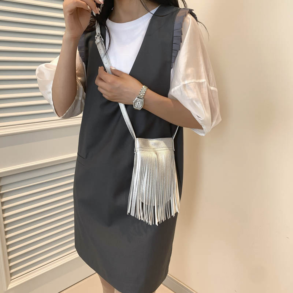 Fashion Fringe Purse PU Leather Tassel Shoulder Bag Solid Color Crossbody Purse Envelope Bag for Women