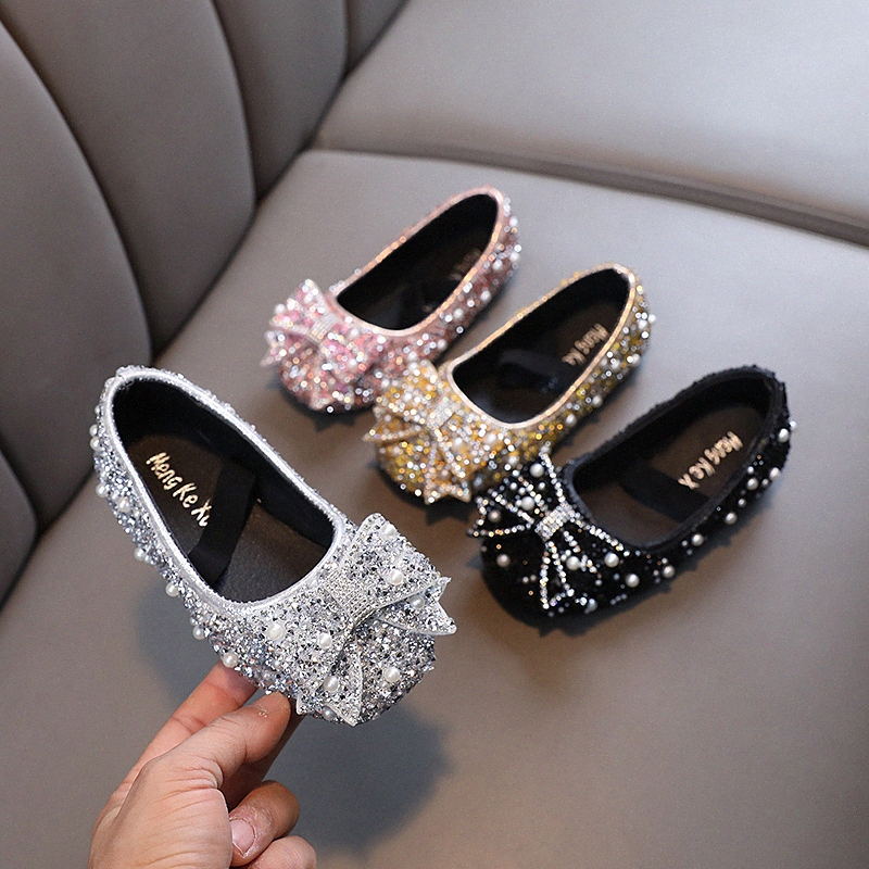 Girls Bow Ladies Baby Princess Flat Shoes Dance Performance Toddler Children Youth Shoe Black Pink Gold size 21-36 K4C6#
