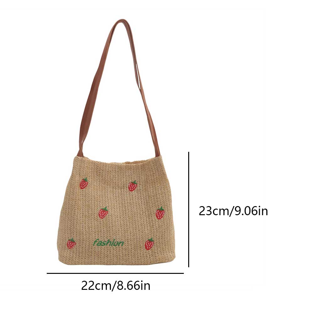 Women Straw Woven Fashion Shoulder Bag Large Capacity Summer Beach Bags Strawberry Pattern Trendy Braided Bag Chic Hobo Bag