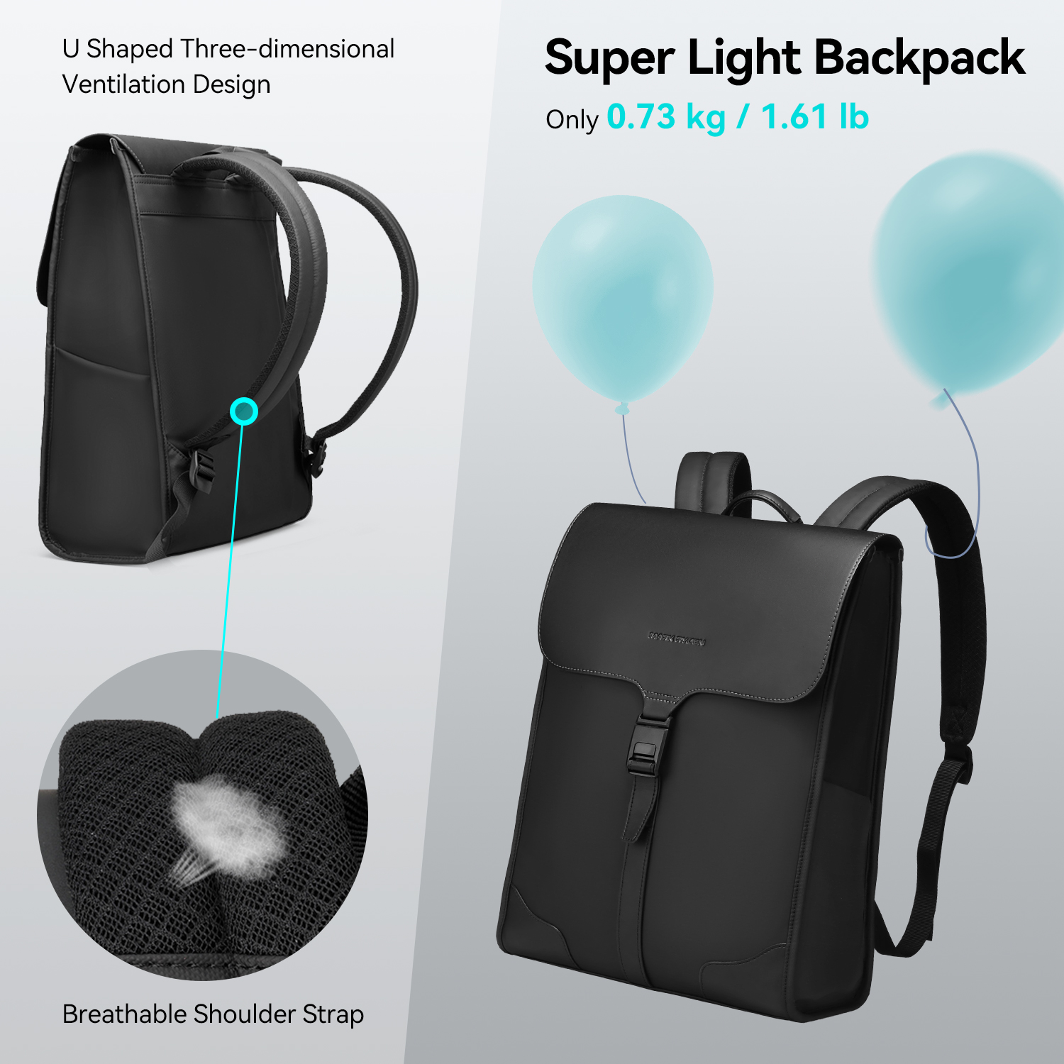Mark Ryden Business Black Leather Backpack student book bag 15.6 Inch Fashion Backpack to men