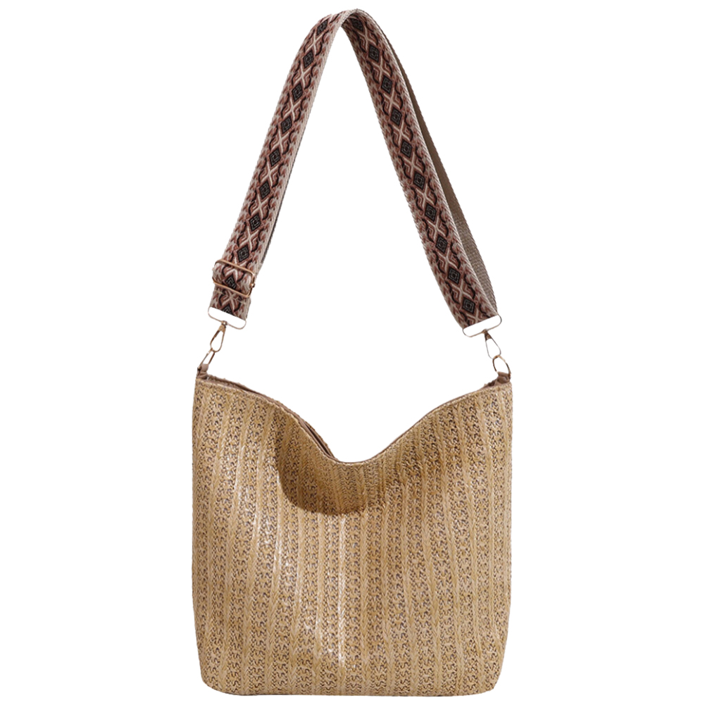 Straw Woven Shoulder Bag Adjustable Strap Women Crossbody Bag Zipper Solid Underarm Bag for Travel Vacation