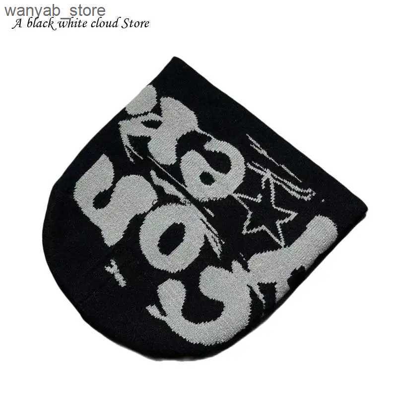 Beanie/Skull Caps Knit Beanie Hat for Women Y2K Fashion Letter Hat Handcrochet Jacquard Hat Girl Soft Hat Female Men Unisex Warm Headwear L240910