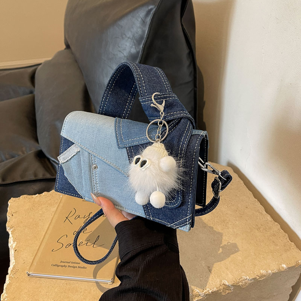 Denim Small Tote Bag Magnetic Button Shoulder Bag Adjustable Strap Women Top-Handle Bag Satchel Purse Commuter Travel Bag
