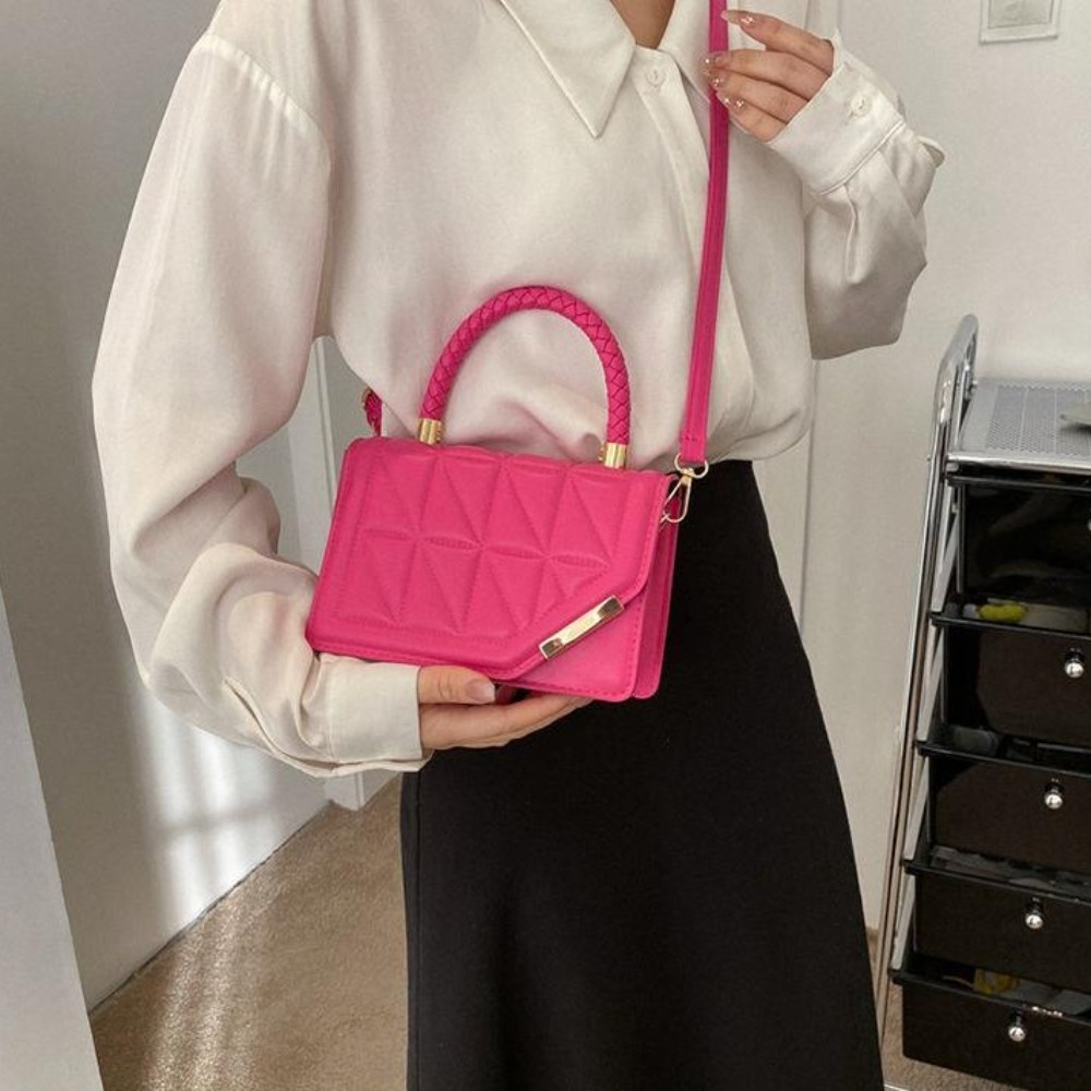 PU Leather Plaid Leather Square Handbags Solid Color Korean Style Single Shoulder Bag Temperament All-match Crossbody Sling Bag