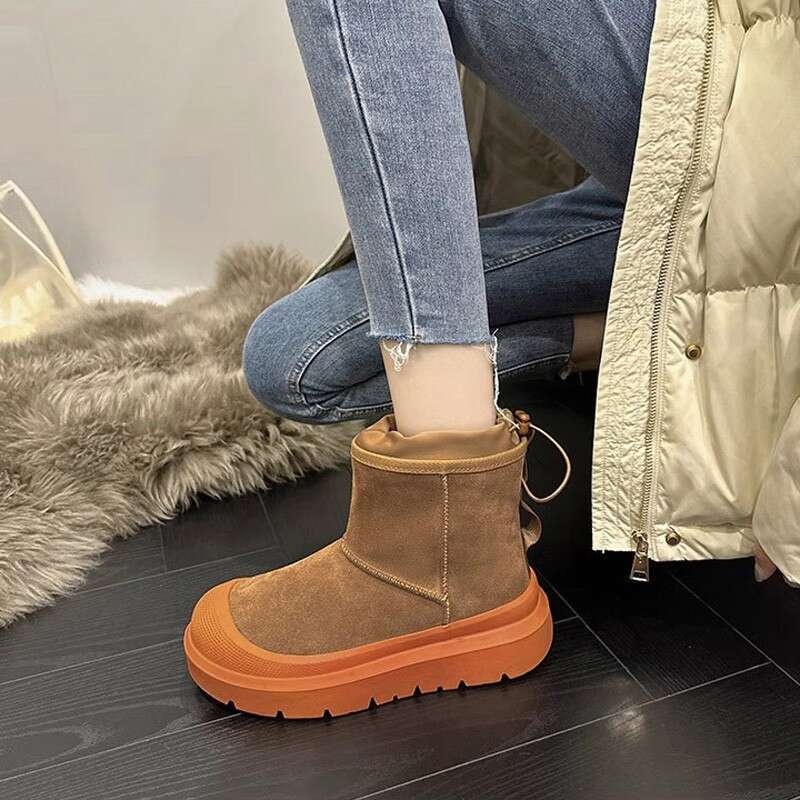 Winter Boots With Fur Flat Heel Round Toe Brand Women's Shoes Boots-Women Australia Plush Fashion Ladies Lolita