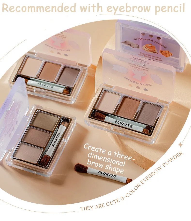 Flortte Beauty Bears e Series 3-color eyelid powder waterproof and stain resistant long-lasting eyelid makeup and cosmetics 241107