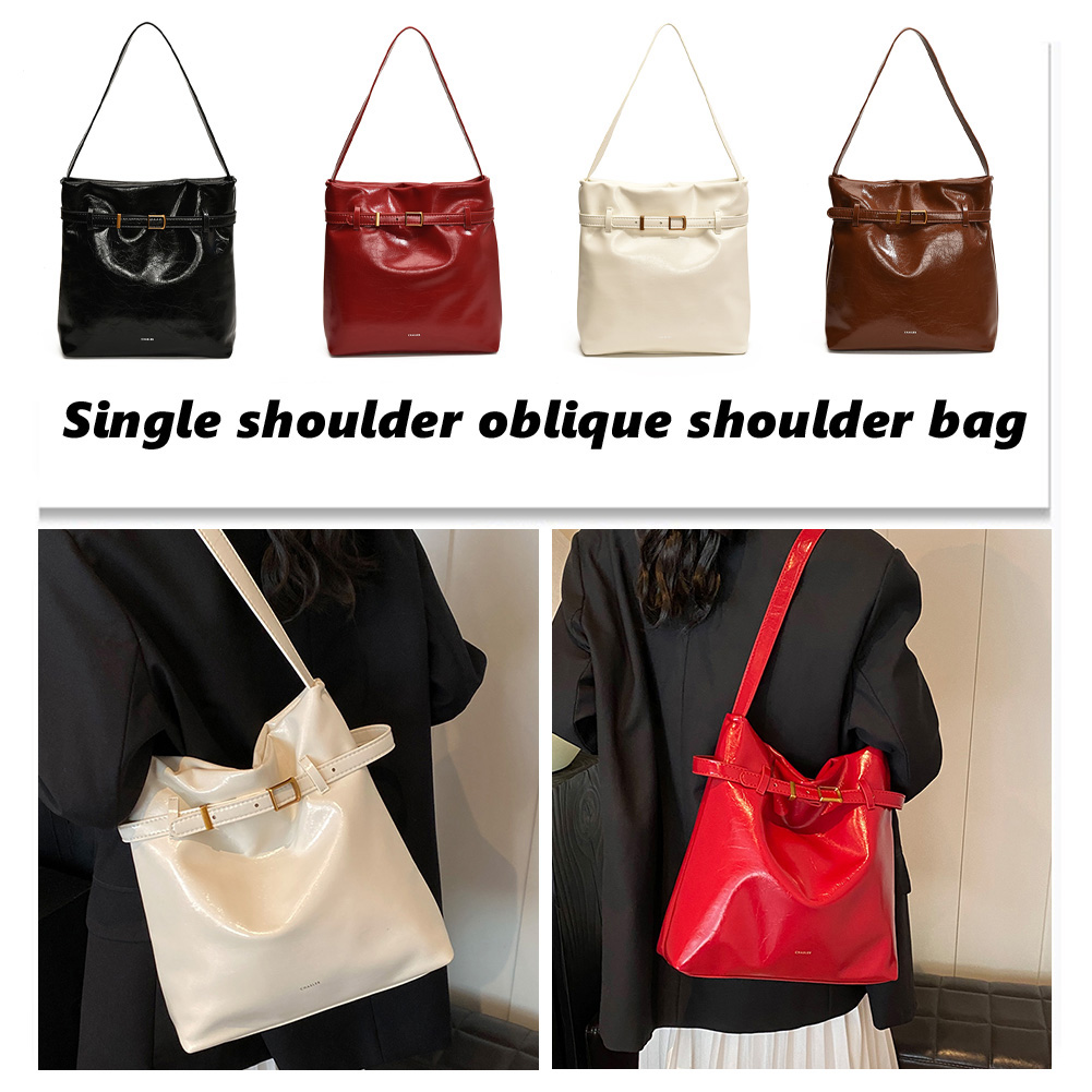 Shoulder Bag for Women Multi-pocket Bucket Bag PU Leather Solid Color Satchel Hobo Purse Trendy for Work Travel