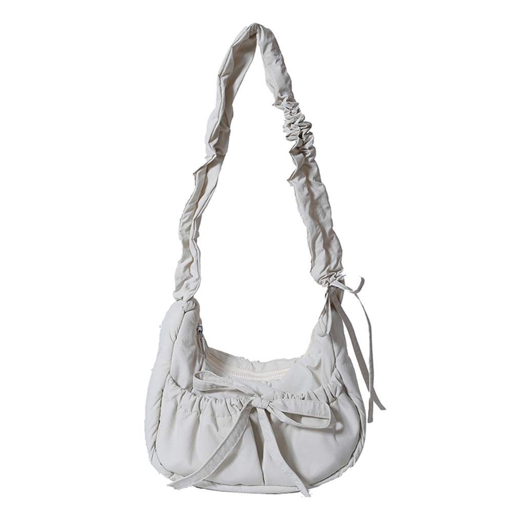 Women Chic Tote Handbag with Ruched Drawstring Strap Bow Casual Underarm Bag Solid Color Cute Sling Bag Female Daily Handbag