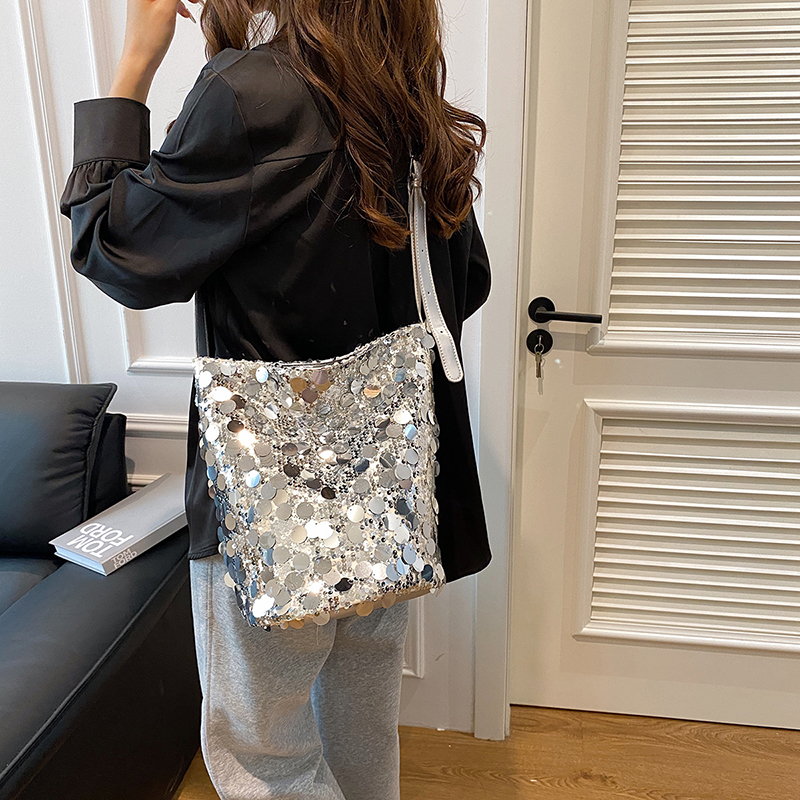 Women Shinny Crossbody Bag PU Leather Bling Tote Handbag Large Capacity Sparkling Satchel Bag Teen Girls Handbag