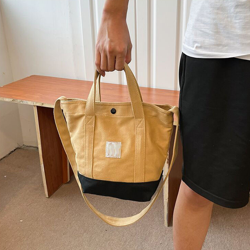 New Canvas Work Splicing Bag Handbag Bucket Bag Single Shoulder Tote Bag Fashion Slanting Cross Tide Women's Bags