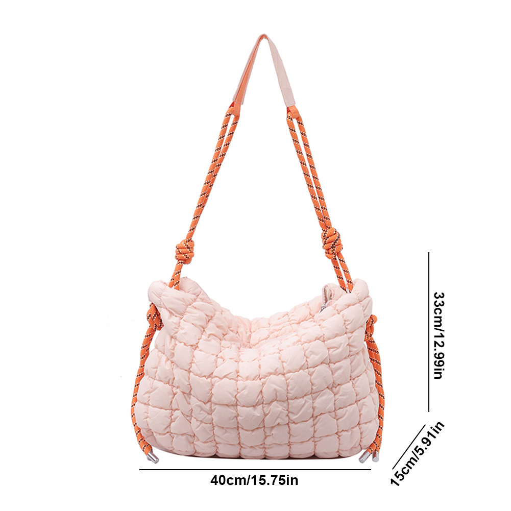 Women Dumpling Crossbody Bag Large Capacity Plaid Quilted Handbag Solid Color Padded Satchel Bag Female Shopping Bag