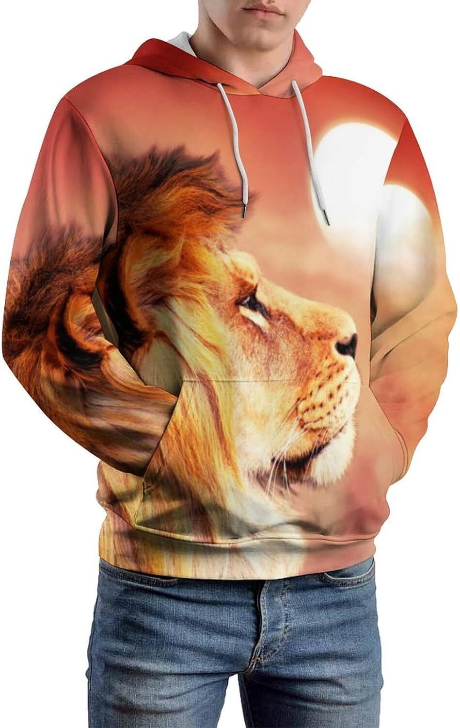 Hoodie for Mens Womens African Lion And Sunset in Africa Hoodies for Men 3D Print Pullover Hooded Drawstring Loose Sweatshirt with Big Pockets