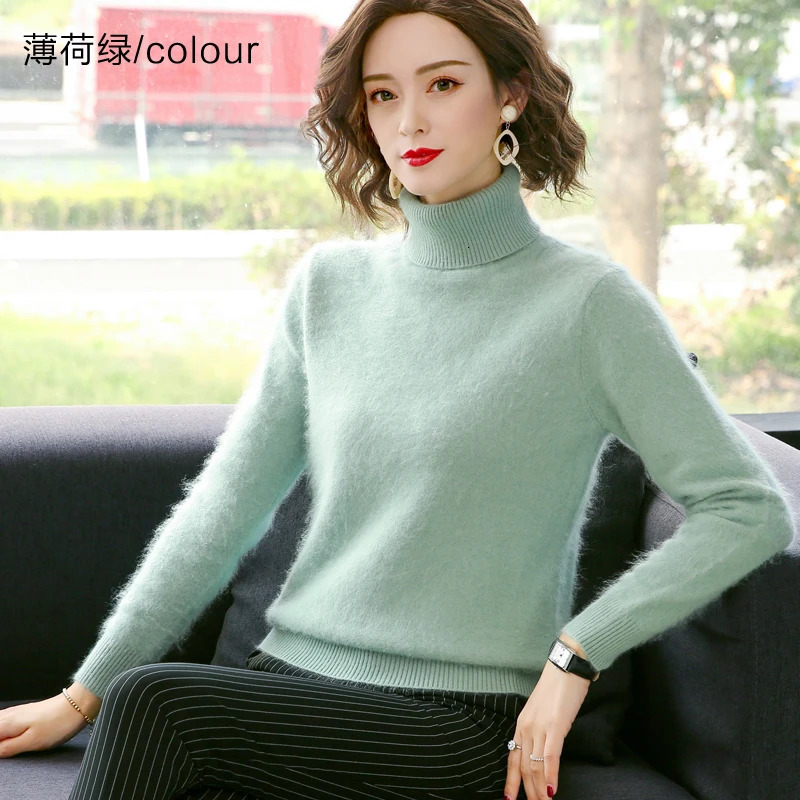 100% mink cashmere sweater for women in autumn and winter knitted with thick warm floral pattern solid color plus size bottom high collar top 241107 - view 7