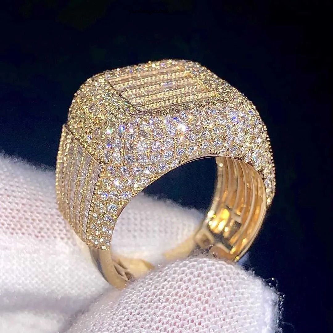 AAA Gems Mens Iced Out Baguette Dia Engagement Sier VVS Moissanite Champion Custom Hip Hop Ring Free shipping