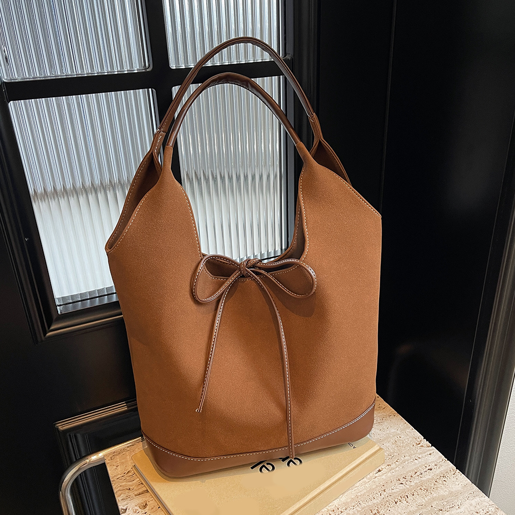 Women Suede Shoulder Bag Simple Tote Handbag Large Capacity Stylish Commuting Bag Solid Color Vintage Hobo Bag Top Handle Bag