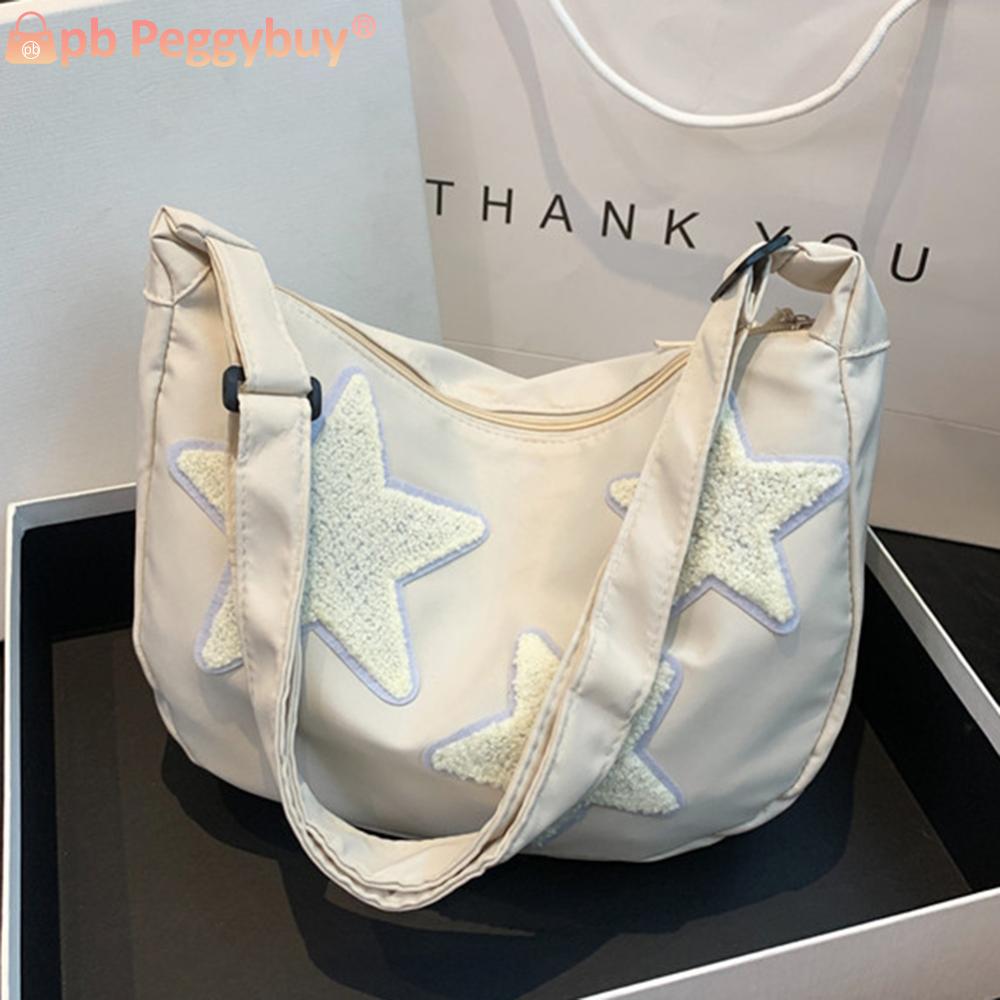 Women Canvas Messenger Bag Versatile Star Shoulder Bag Adjustable Strap Y2k Hobo Bag Pentagram Satchel Bag Slouchy Travel Bag