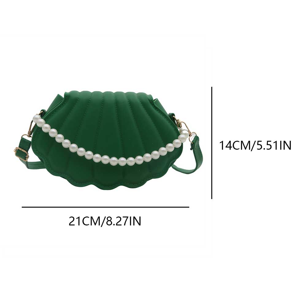 PU Leather Shoulder Bag Seashell Women Crossbody Bag Pearl Chain Hobo Bag with Adjustable Strap for Party Prom Cocktail