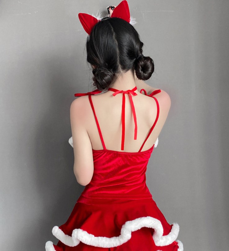 Casual Dresses Women Christmas Cosplayer Sexy Christmas Dress Suit Red Short Skirt Rabbit Ear Shawl Cat Maid Cosplay Costume Party Dress Up Festival R