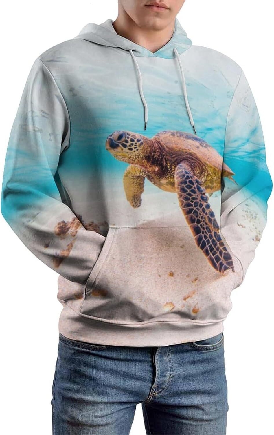 Hoodie for Mens Womens Hawaiian Green Sea Turtle Hoodies for Men 3D Print Pullover Hooded Drawstring Loose Sweatshirt with Big Pockets Graphic