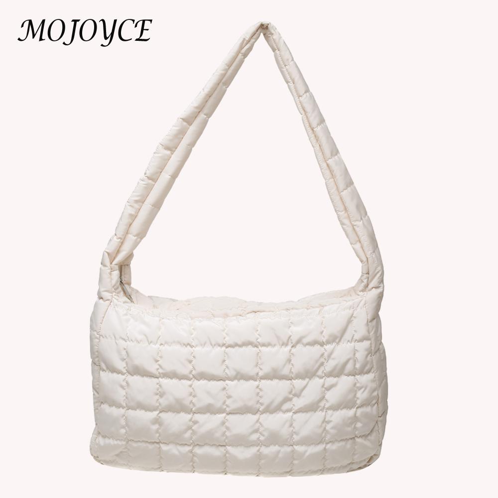 Autumn Winter Vintage Nylon Lattice Shoulder Bag Pure Color Large Crossbody Bags